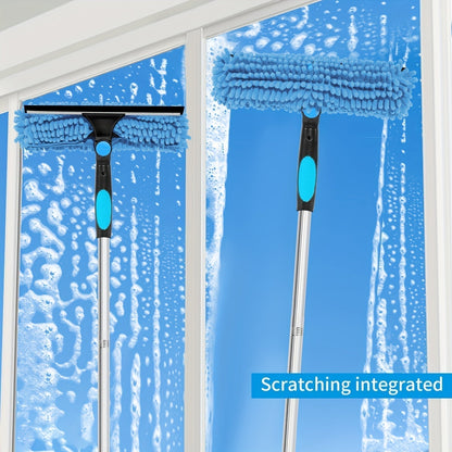 Telescopic Window Cleaner with 2-in-1 Scrubber and Squeegee