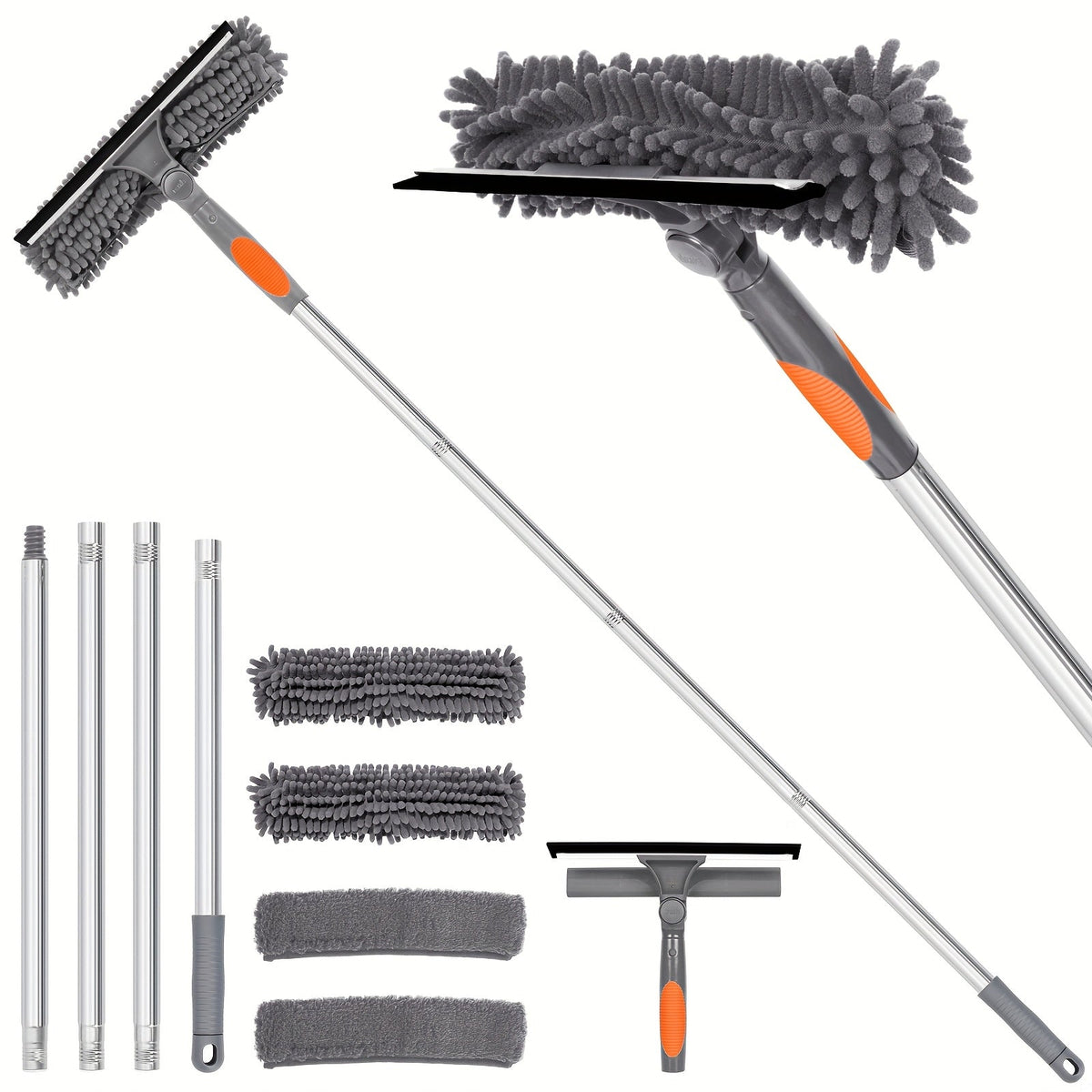 Telescopic Window Cleaner with 2-in-1 Scrubber and Squeegee