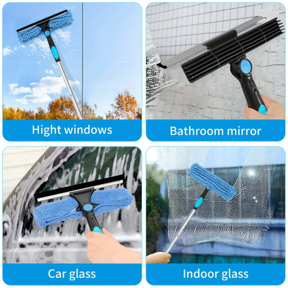 Telescopic Window Cleaner with 2-in-1 Scrubber and Squeegee