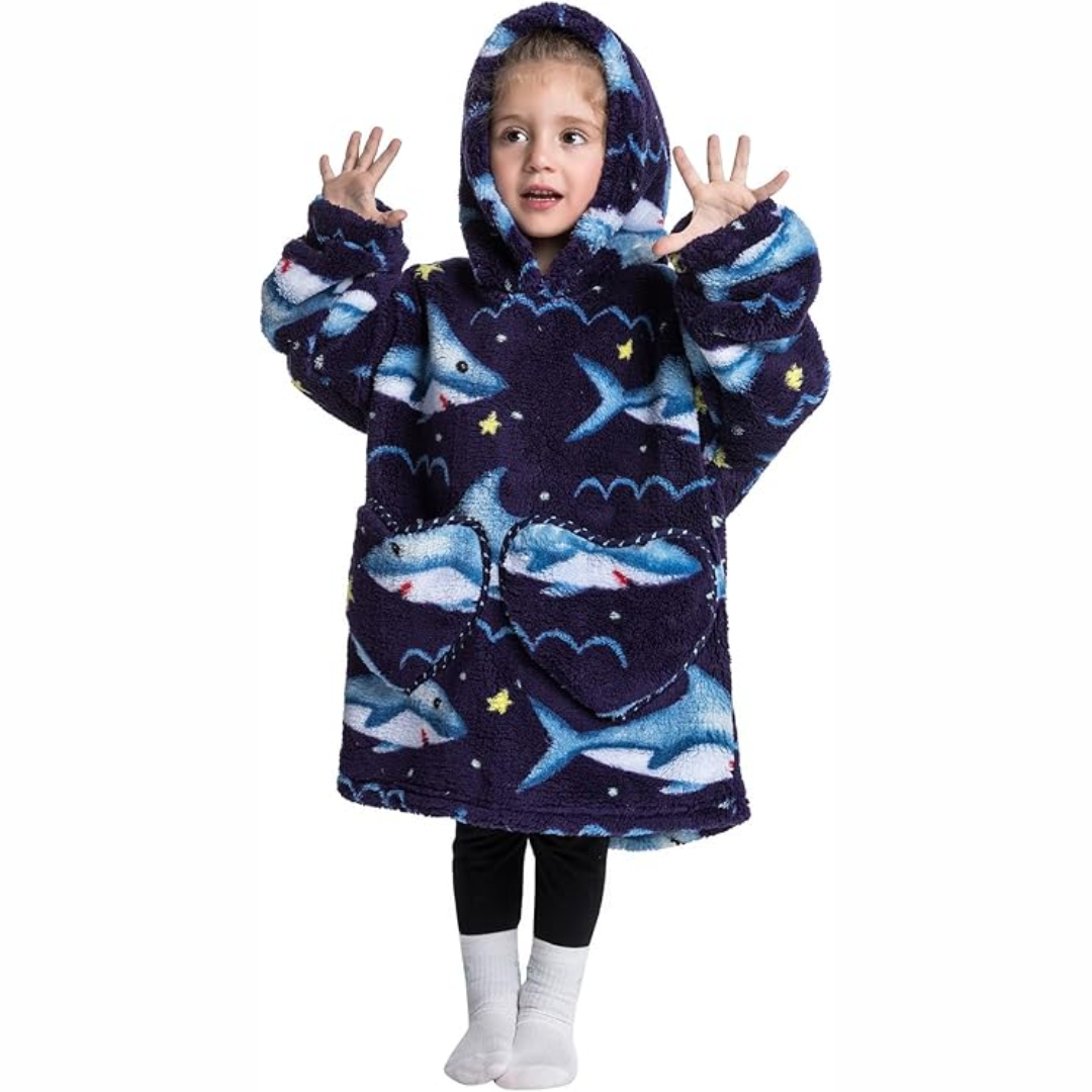 Toddler Hooded Blanket with Sleeves and Front Pockets