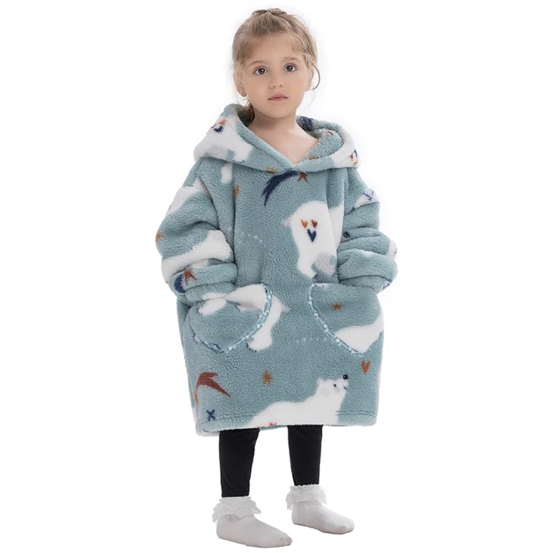 Toddler Hooded Blanket with Sleeves and Front Pockets