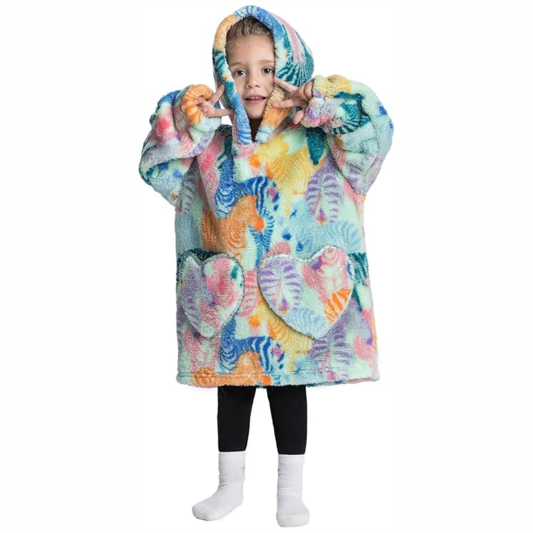 Toddler Hooded Blanket with Sleeves and Front Pockets
