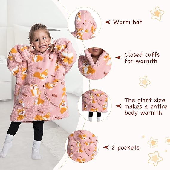 Toddler Hooded Blanket with Sleeves and Front Pockets