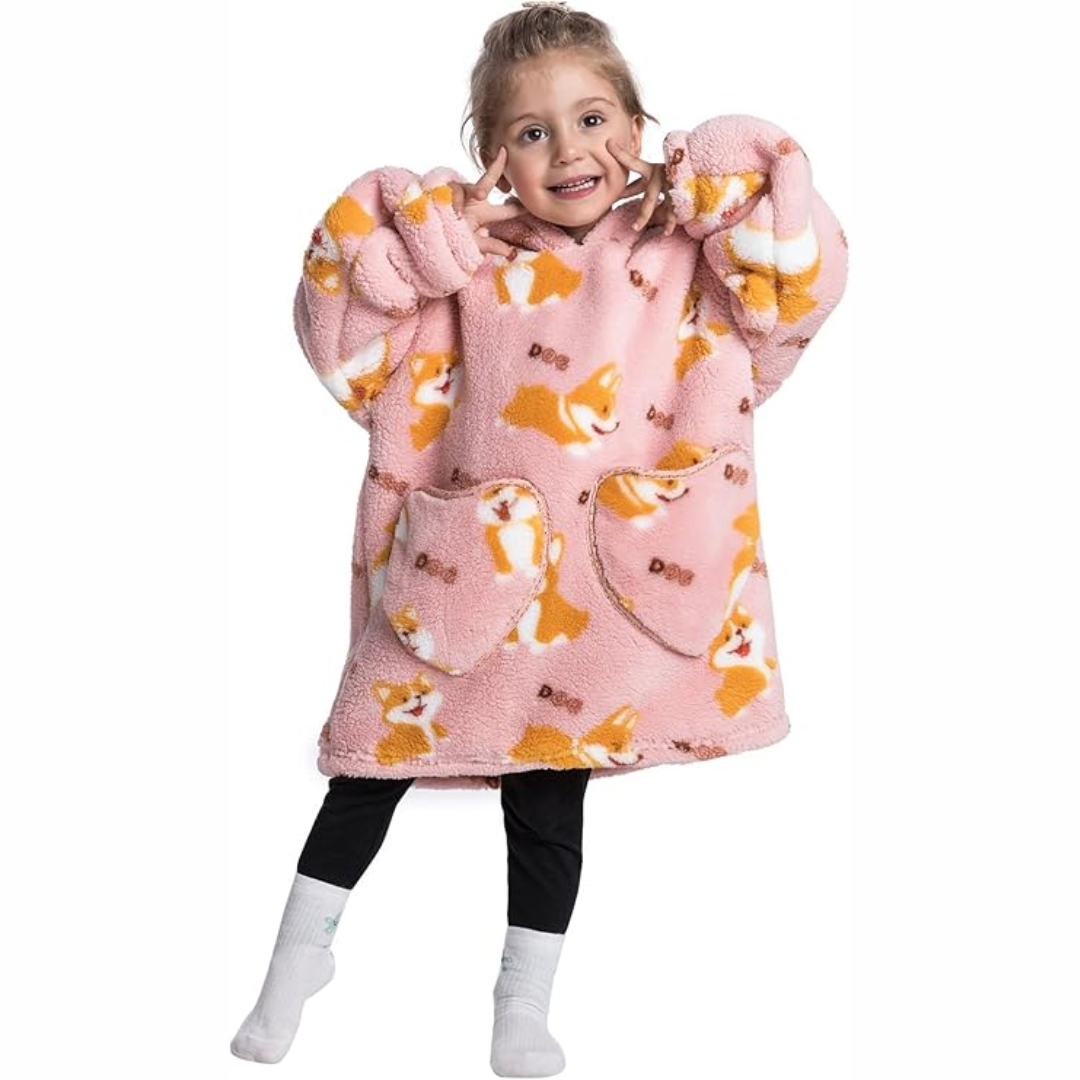 Toddler Hooded Blanket with Sleeves and Front Pockets