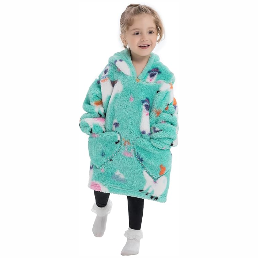 Toddler Hooded Blanket with Sleeves and Front Pockets