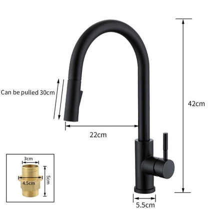 Touchless Pull-Out Kitchen Tap with Flexible Spout and Brass Construction