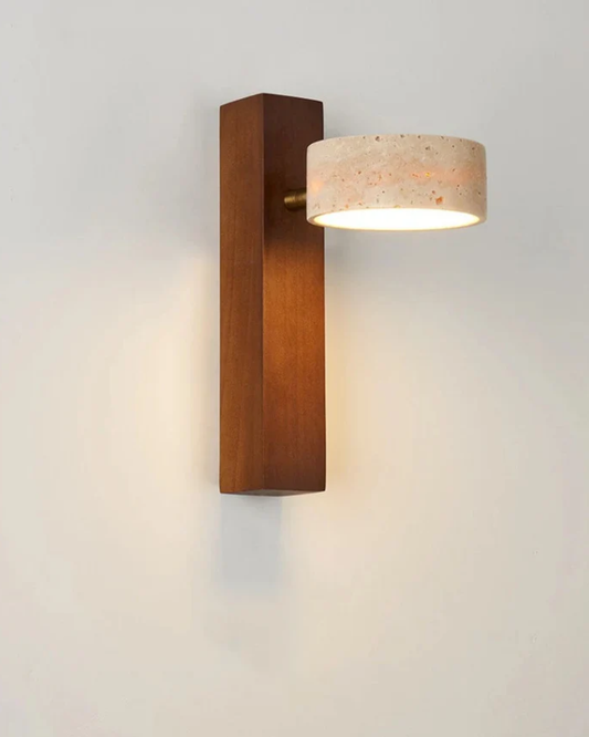 Travertine Stone and Walnut Wall Sconce