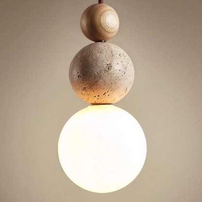 Travertine Wood and Glass Pendant Light
