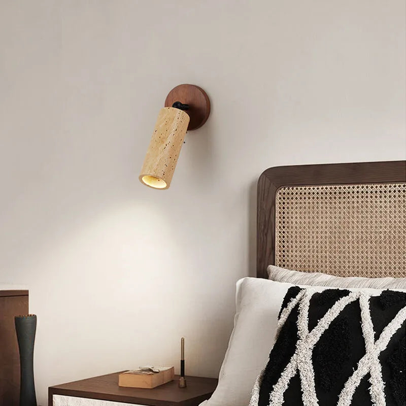 Travertine and Wood LED Wall Light