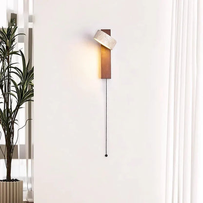 Travertine and Wood Pull Switch Wall Lamp