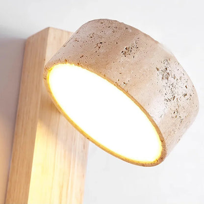 Travertine and Wood Pull Switch Wall Lamp