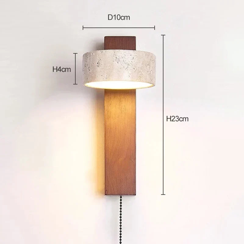 Travertine and Wood Pull Switch Wall Lamp
