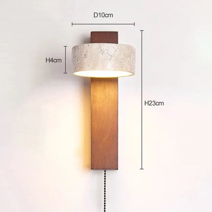 Travertine and Wood Pull Switch Wall Lamp