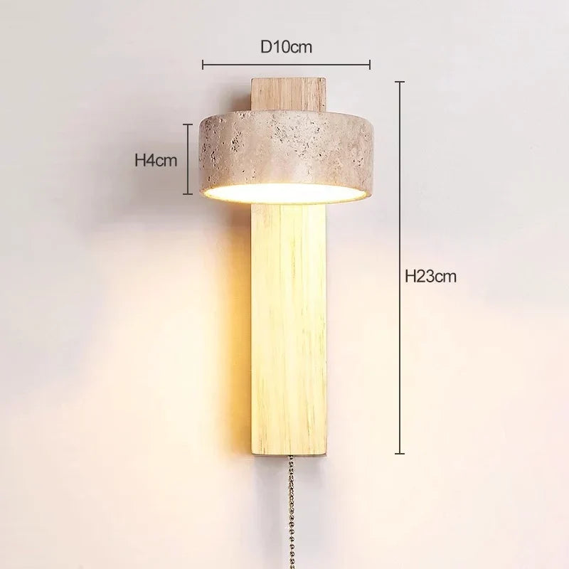 Travertine and Wood Pull Switch Wall Lamp