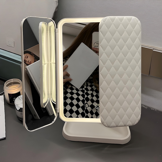 Tri-Fold LED Makeup Mirror with 2X and 3X Magnification