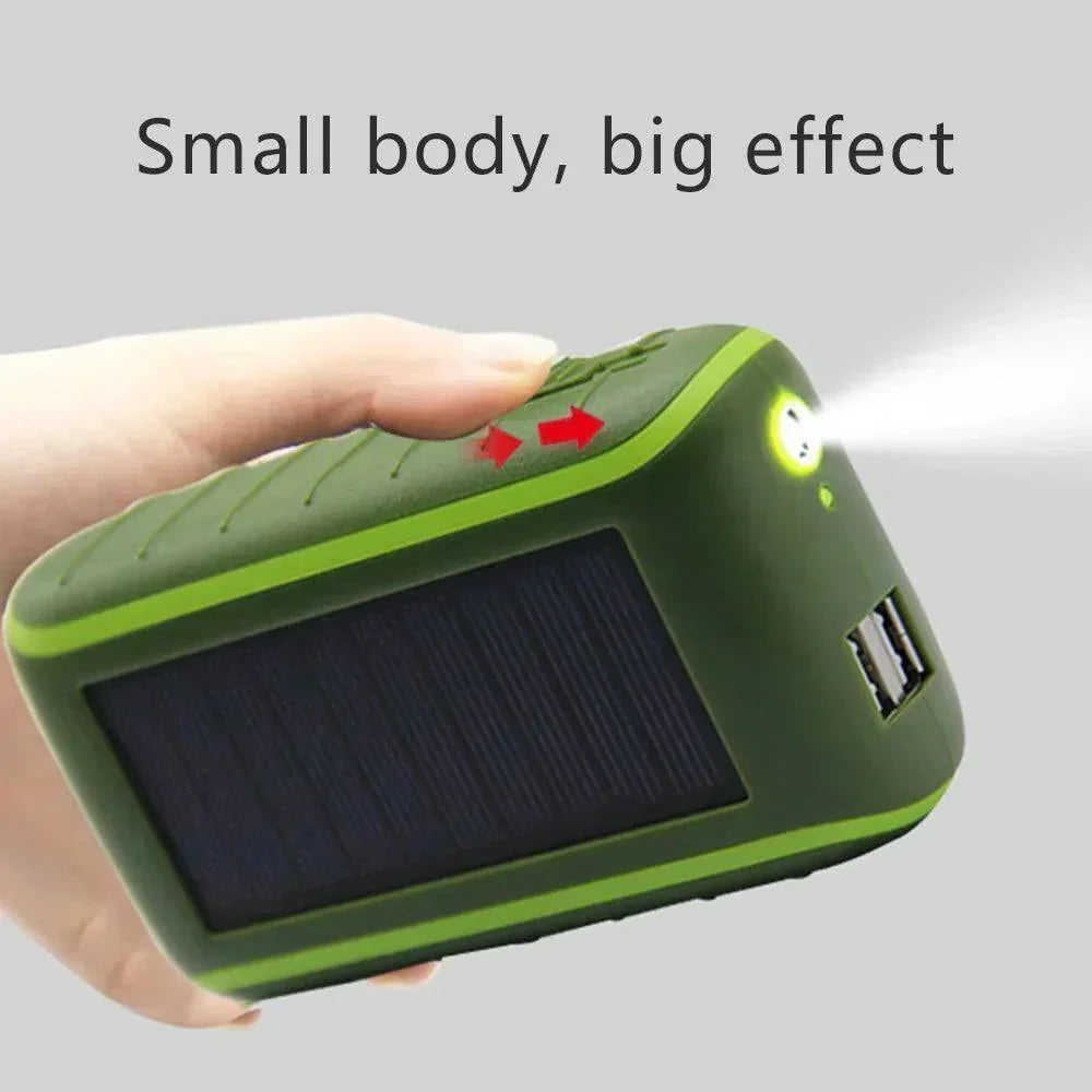 USB Hand Crank Solar Power Bank with LED Flashlight