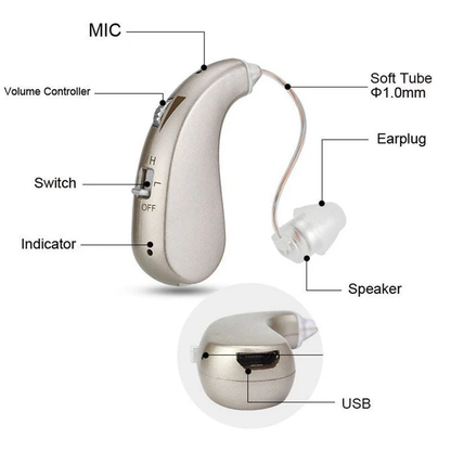 USB Rechargeable Bluetooth Hearing Aid with Noise Suppression