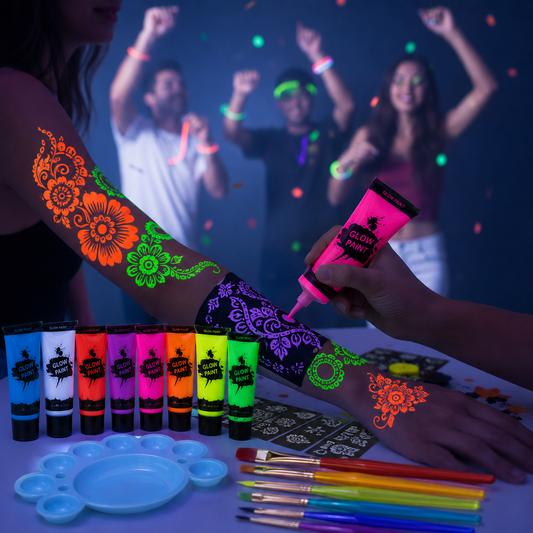 Kit de pintura corporal UV neón para diseños de fiestas luminiscentes