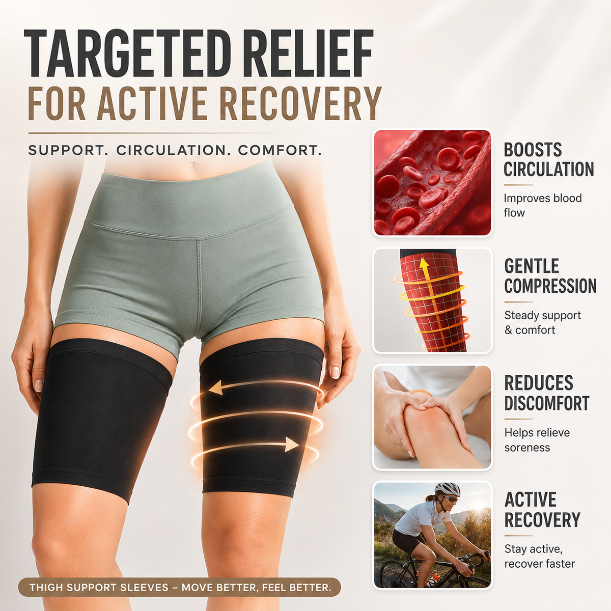 Ultra Thin Thigh Compression Sleeve for Discreet Support and Sports