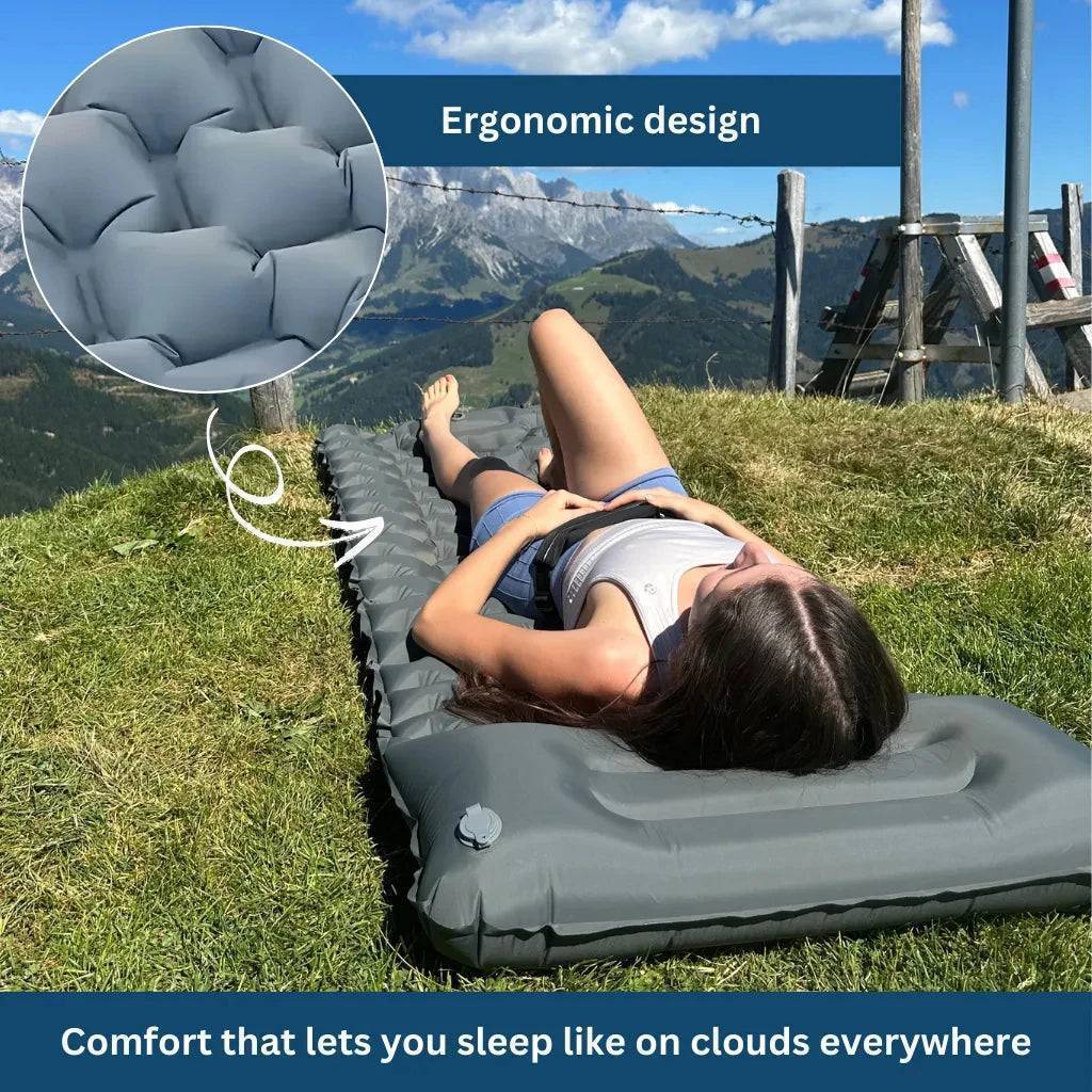 Ultralight Inflatable Camping Mattress with Built-In Foot Pump and Pillow