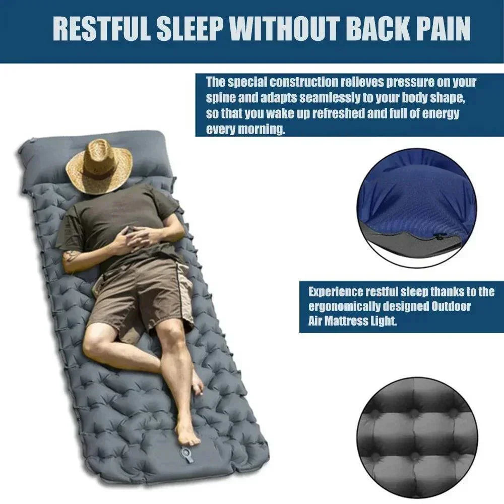 Ultralight Inflatable Camping Mattress with Built-In Foot Pump and Pillow