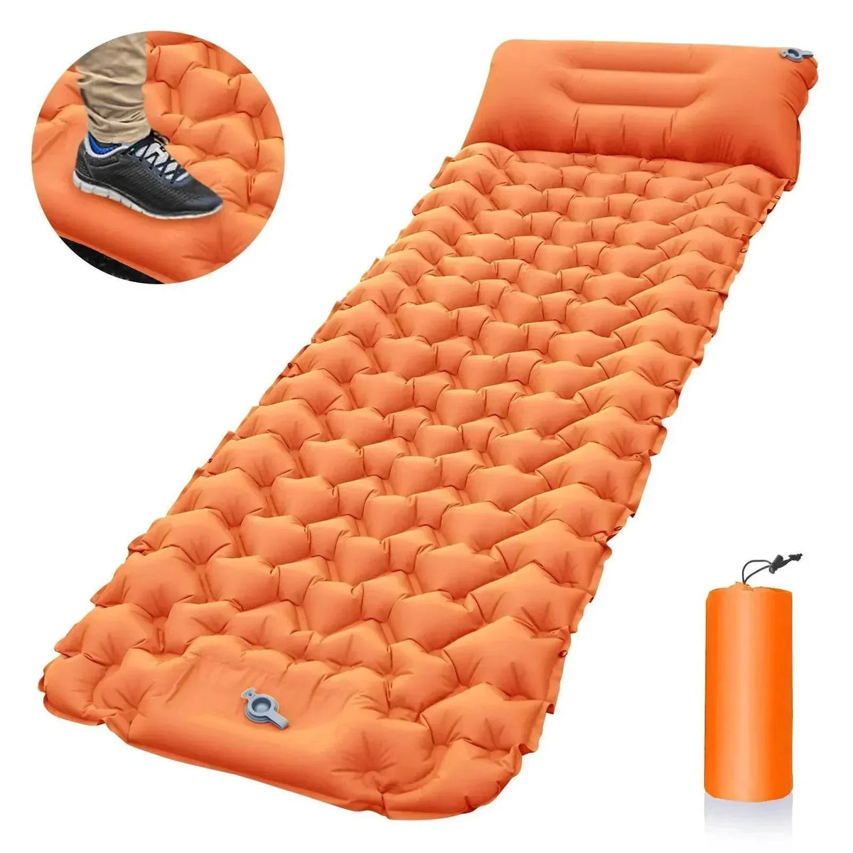Ultralight Inflatable Camping Mattress with Built-In Foot Pump and Pillow