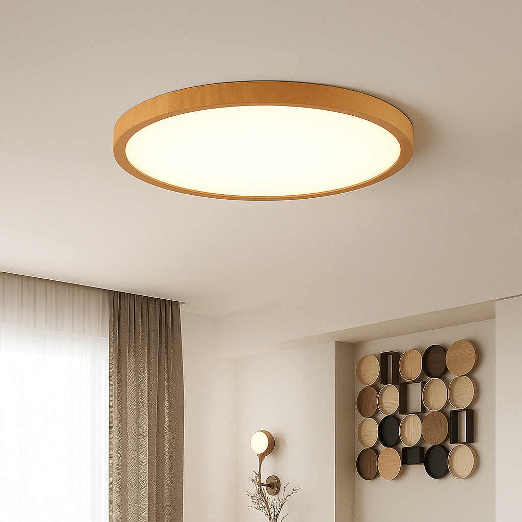 Ultrathin Circular Wooden LED Ceiling Light with 3-Colour Lighting