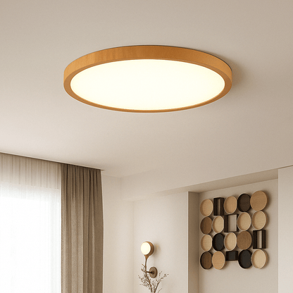 Ultrathin Circular Wooden LED Ceiling Light with 3-Colour Lighting