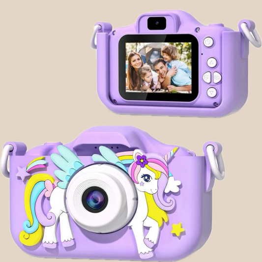 Cámara infantil de unicornio con tarjeta SD de 32 GB, cámara de juguete para niños con fotos y vídeos HD