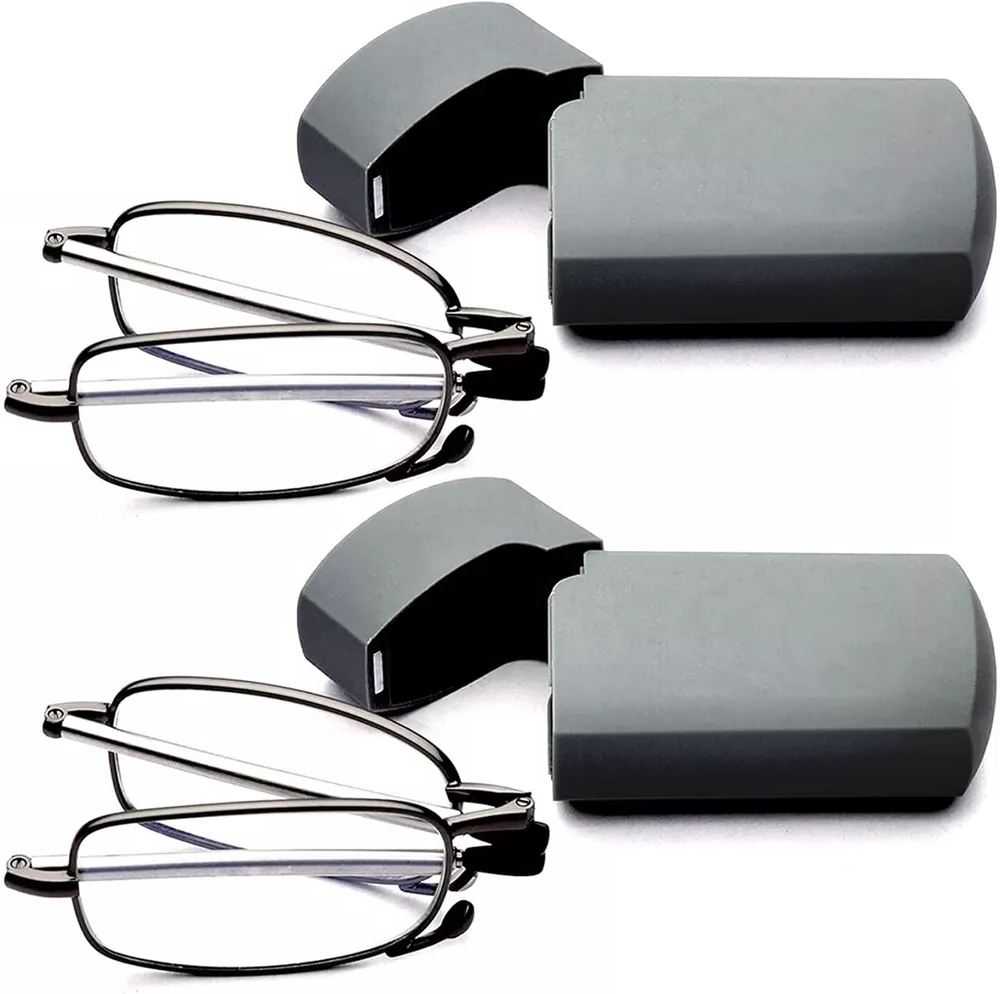 Unisex Folding Reading Glasses with Protective Case and Adjustable Frame