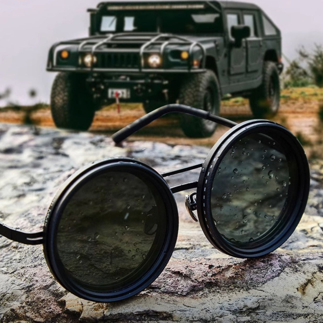 Unisex Polarized Round Sunglasses with Adjustable Light Filter and Metal Frame