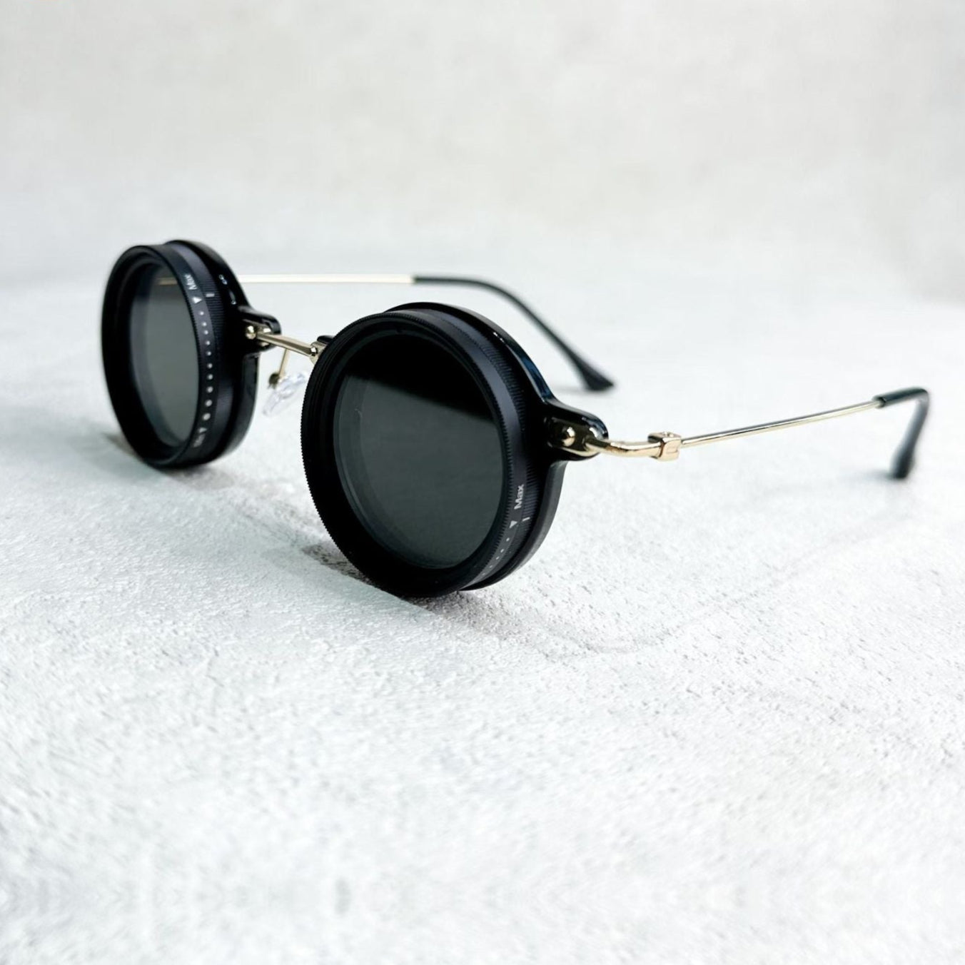 Unisex Polarized Round Sunglasses with Adjustable Light Filter and Metal Frame