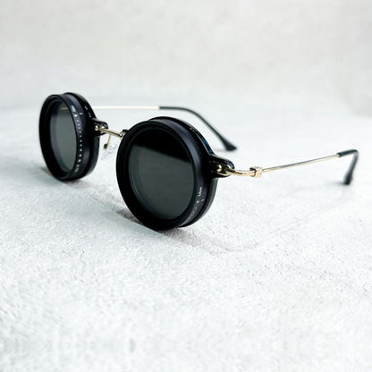 Unisex Polarized Round Sunglasses with Adjustable Light Filter and Metal Frame