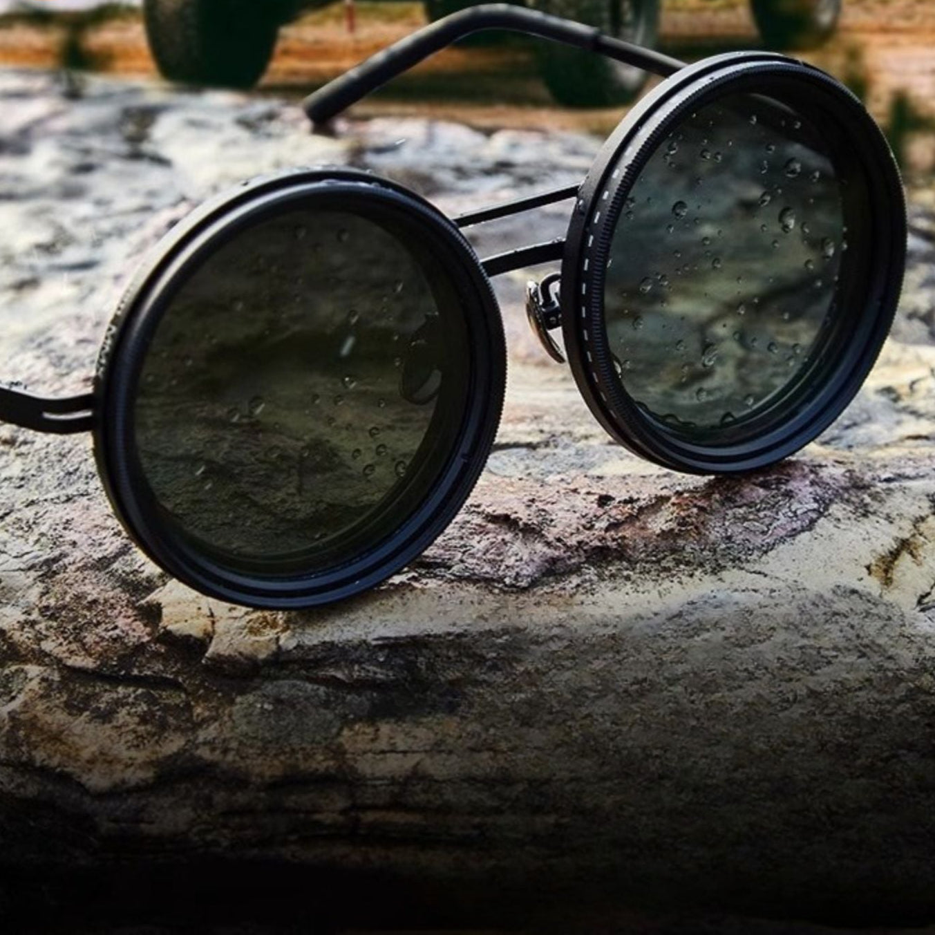 Unisex Polarized Round Sunglasses with Adjustable Light Filter and Metal Frame