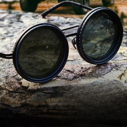Unisex Polarized Round Sunglasses with Adjustable Light Filter and Metal Frame