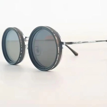 Unisex Polarized Round Sunglasses with Adjustable Light Filter and Metal Frame