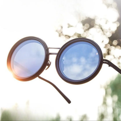Unisex Polarized Round Sunglasses with Adjustable Light Filter and Metal Frame
