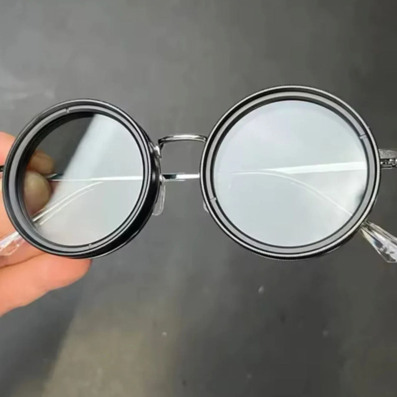 Unisex Polarized Round Sunglasses with Adjustable Light Filter and Metal Frame