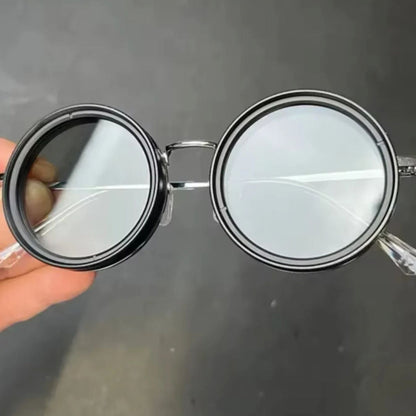 Unisex Polarized Round Sunglasses with Adjustable Light Filter and Metal Frame