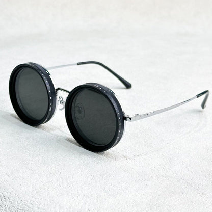 Unisex Polarized Round Sunglasses with Adjustable Light Filter and Metal Frame