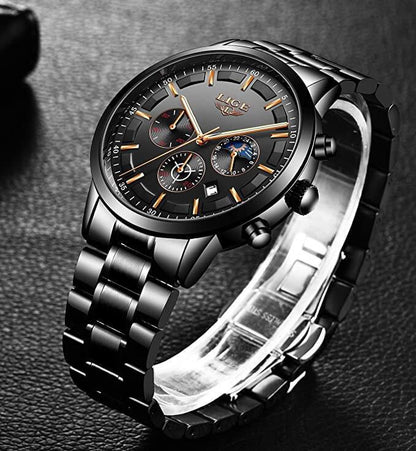 VanguardTime Men's Black Steel Watch Sleek Quartz Design
