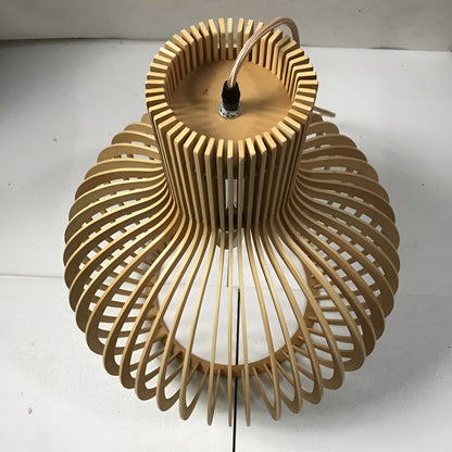 Vintage Wooden Pendant Lamp with Adjustable Height and LED Lighting