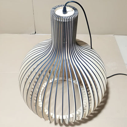Vintage Wooden Pendant Lamp with Adjustable Height and LED Lighting