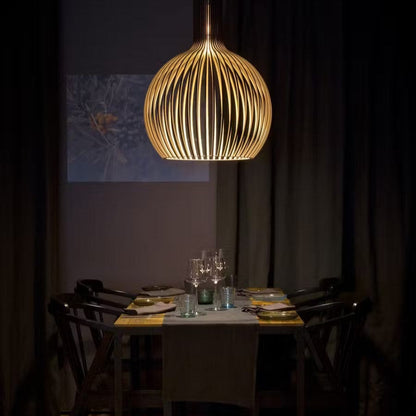 Vintage Wooden Pendant Lamp with Adjustable Height and LED Lighting