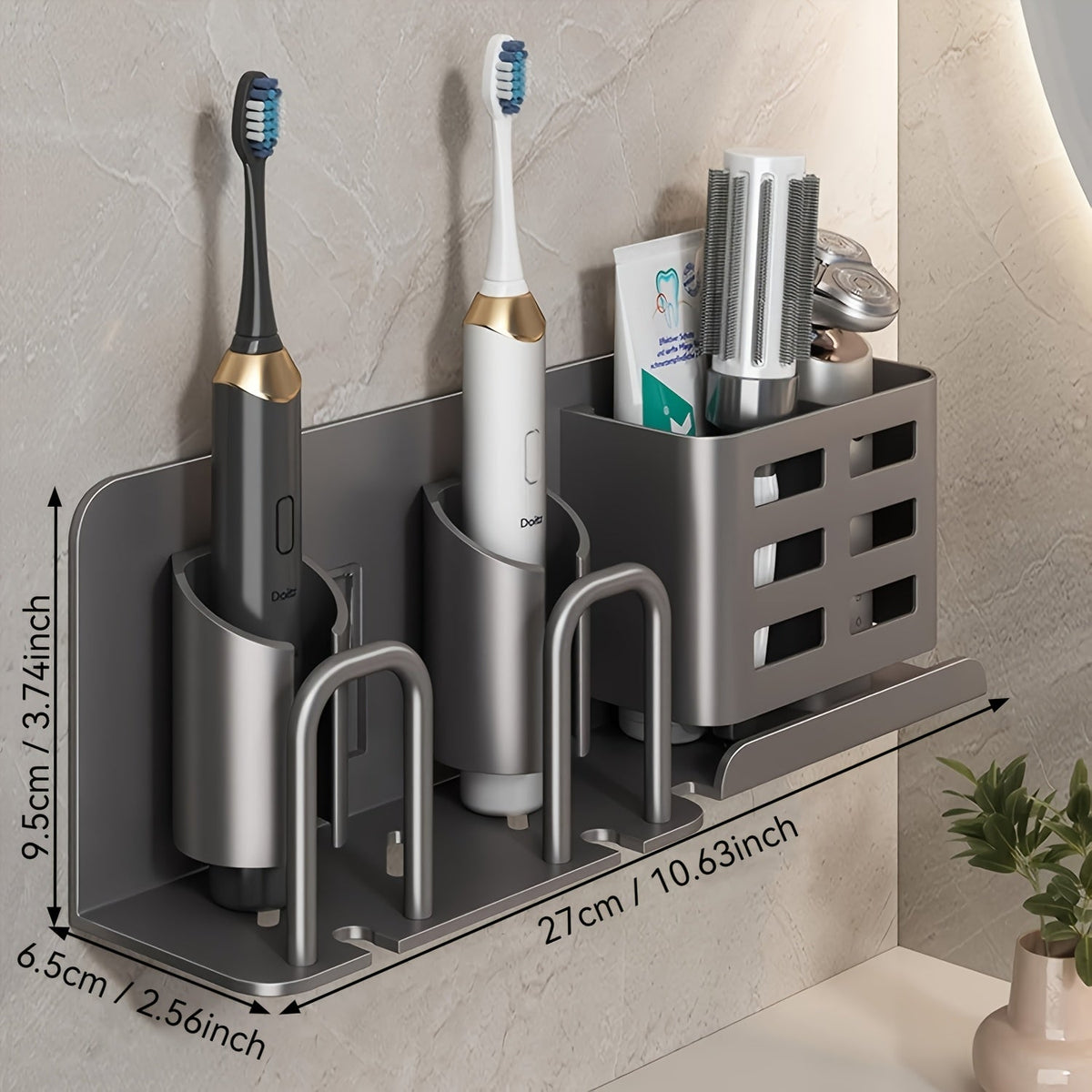 Wall Mounted Aluminum Electric Toothbrush Holder with Drainage Holes