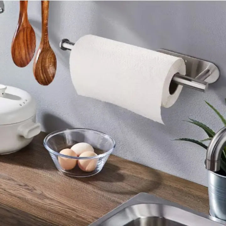 Wall-Mounted Stainless Steel Paper Towel Holder No-Drill Kitchen Roll Organiser