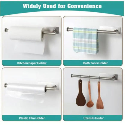 Wall-Mounted Stainless Steel Paper Towel Holder No-Drill Kitchen Roll Organiser
