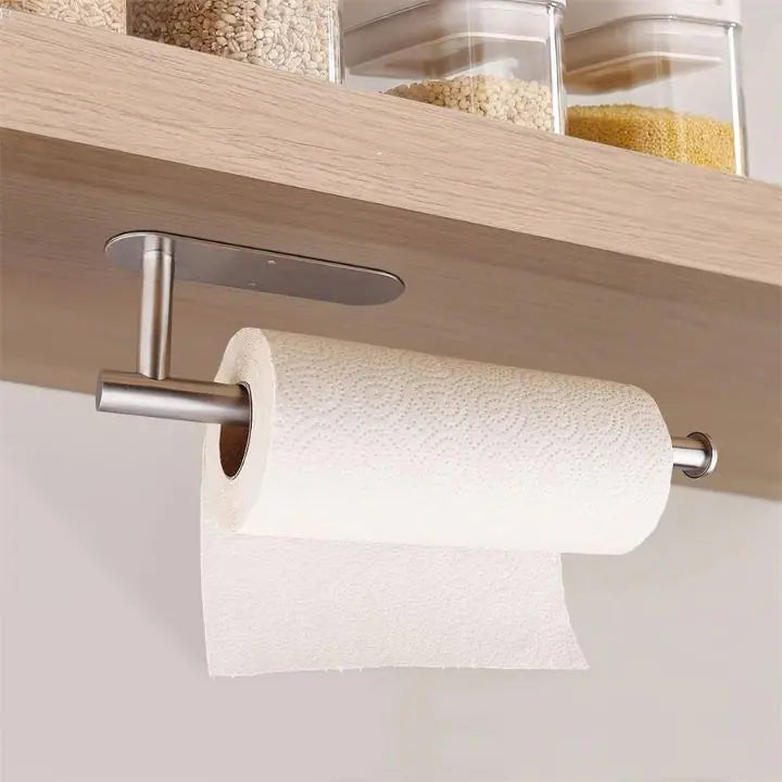 Wall-Mounted Stainless Steel Paper Towel Holder No-Drill Kitchen Roll Organiser