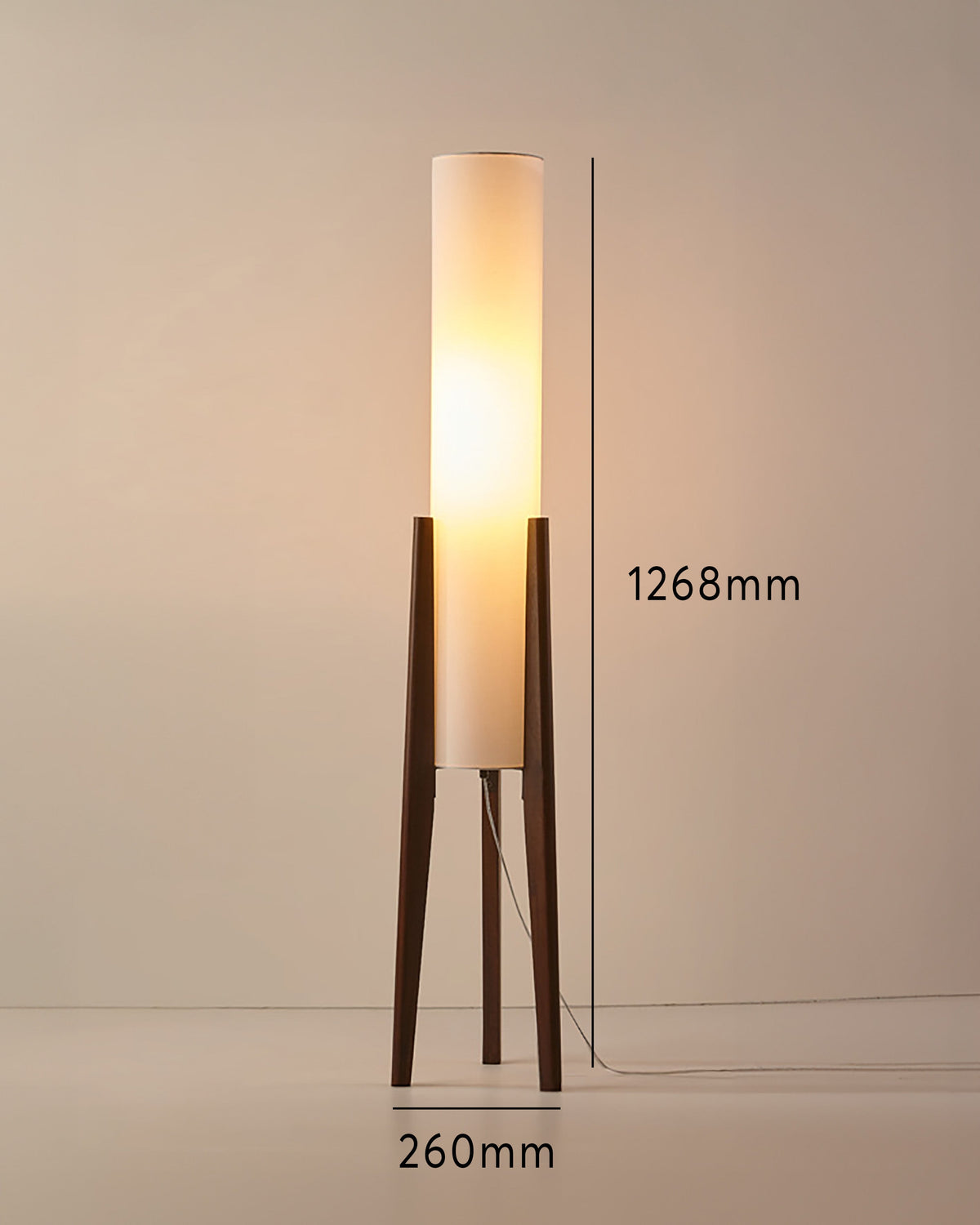 Walnut Floor Lamp with Fabric Shade and Warm Ambient Lighting