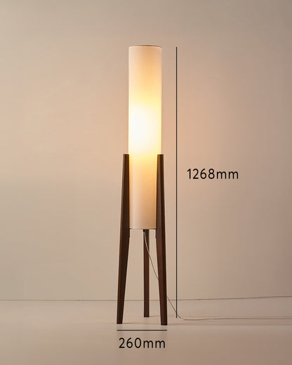 Walnut Floor Lamp with Fabric Shade and Warm Ambient Lighting